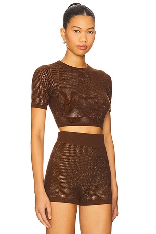 David Koma Rhinestone Embroidered Crop Top in Brown. Size XS. Also