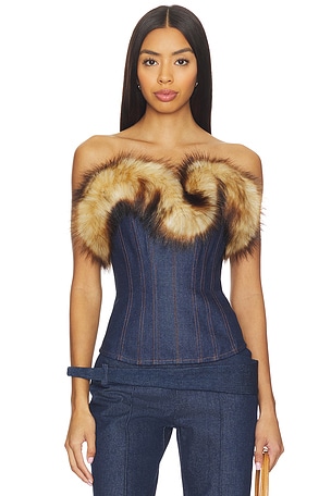 Detachable Faux Fur Trim Corset Top David Koma