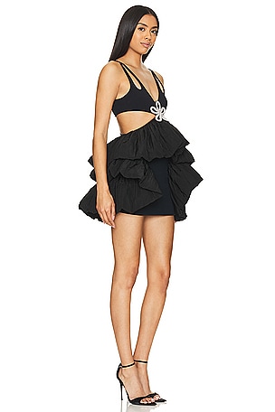 David Koma Crystal Daisy Puff Mini Dress in Black