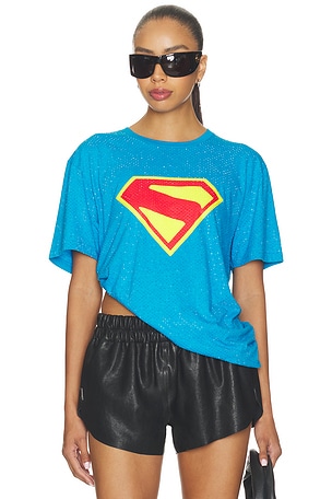 Supergirl Logo Printed Rhinestone T-shirt David Koma