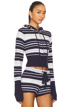 Dairy Boy Surfside Striped Knit Zip Up in Navy