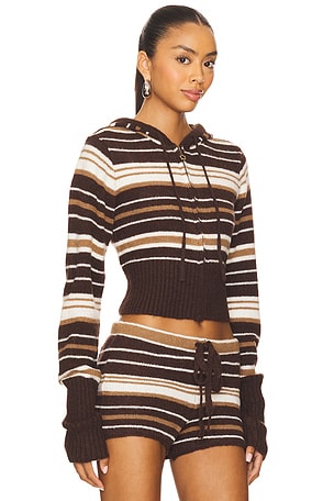 Dairy Boy Surfside Striped Knit Zip Up in Brown