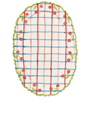 Hand Painted Cherry Frilly Platter Damson Madder