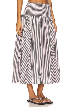 Damson Madder Layla Godet Midi Skirt in Blush,Grey