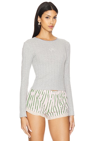 Damson Madder Lua Long Sleeve Pointelle Top in Grey