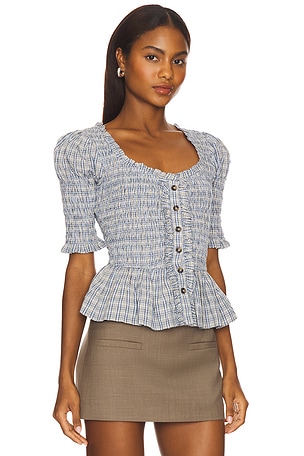 Damson Madder Mansi Shirred Blouse in Blue