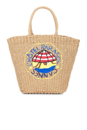 Straw Market Bag With L'hotel Embroidery Damson Madder