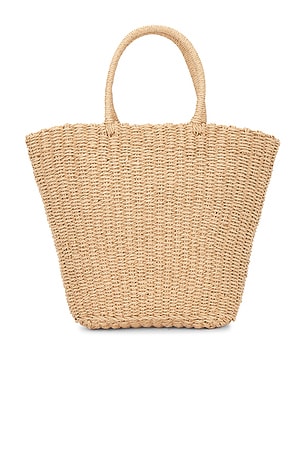 Damson Madder Straw Market Bag With L'hotel Embroidery in Tan
