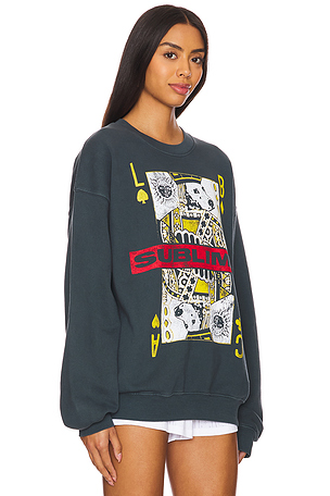 DAYDREAMER Sublime Playing Card Bf Crew Sweatshirt in Black