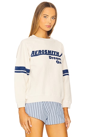 DAYDREAMER Aerosmith Dream On Reverse Raglan Crew in Ivory