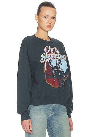 DAYDREAMER Chris Stapelton Horse Oversized Crew Sweatshirt in Black