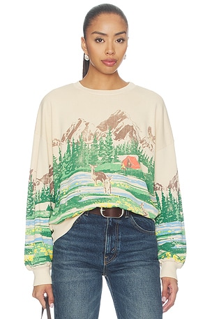 Campsite Scene Oversized Crew Sweatshirt DAYDREAMER