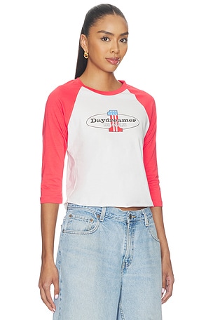 DAYDREAMER Number One Raglan Tee in Coral