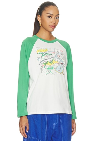 DAYDREAMER Map Of Nowhere Oversized Raglan Long Sleeve Top in Briar Combo in Green