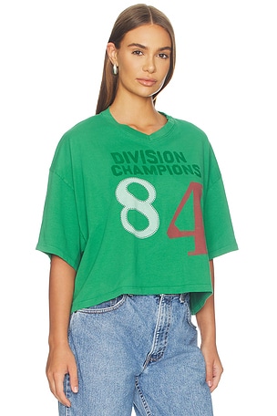 DAYDREAMER Division Champs Cropped V-neck Tee in Green