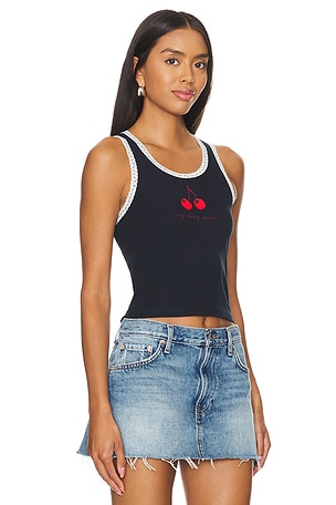 DAYDREAMER My Cherry Amour Lace Trim Tank in Black