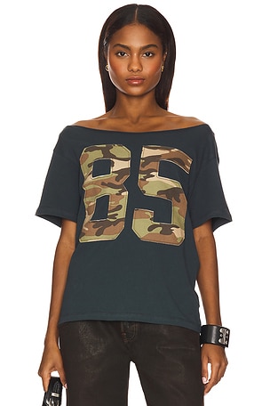 85 Camo Applique Off The Shoulder Tee DAYDREAMER