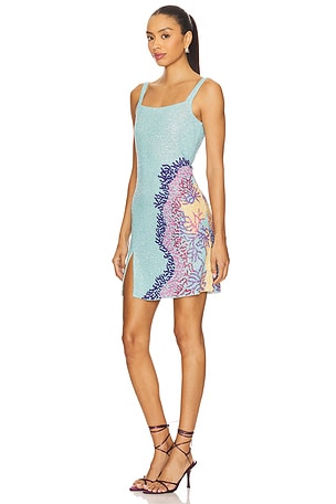 Oceanus Adeline Reef Beaded Mini Dress in Blue