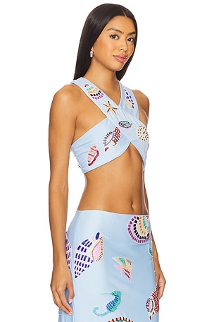 Oceanus KShell Hand Beaded Top in Blue