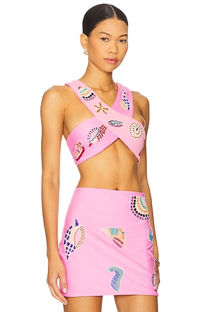 Oceanus Shell Hand Beaded Top in Pink