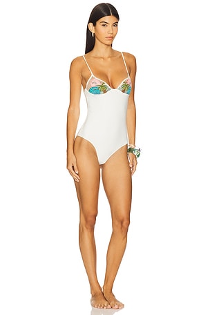 Oceanus Seashell Crochet One Piece Swimsuit in White