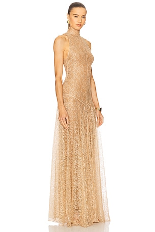 DE LA VALI Foehn Maxi Dress in Tan. Size US 8/ UK 12. Also