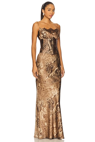DE LA VALI Cleodora Maxi Dress in Brown