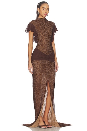 DE LA VALI Noor Maxi Dress in Brown. Size US 4/ UK 8. Also