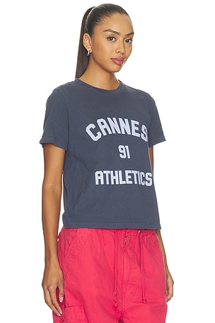 DEPARTURE Cannes 91 Athletics Boxy Tee in Navy. Size M. Also