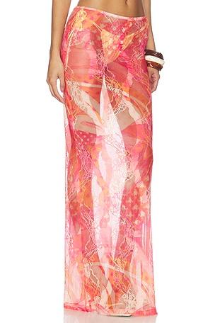 Donde Esteban Toronja Salpicon Lace Long Skirt in Orange