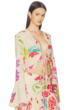 Donde Esteban Flores Voile Blouse in Cream,Pink. Size XS. Also