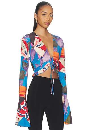 Donde Esteban Palenque Flores Jersey Blouse in Blue,Red