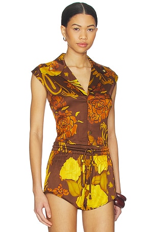 Donde Esteban Veranera Cropped Shirt in Brown