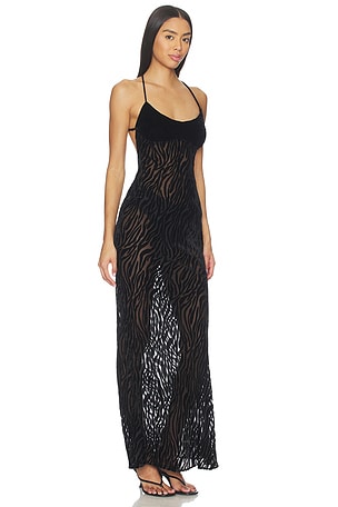 GUIZIO Burnout Velvet Maxi Dress in Black