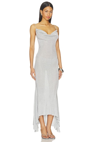 GUIZIO Elsie Cowl Neck Dress in Metallic Silver