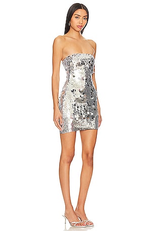 GUIZIO Paillette Tube Dress in Metallic Silver