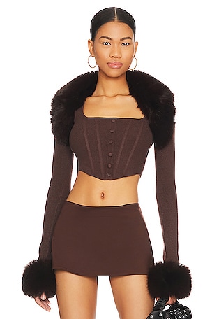 GUIZIO Faux Fur Knit Bolero in Chocolate Brown | REVOLVE