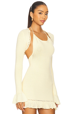 GUIZIO Crochet Ruffle Sleeve Bolero in Lemon