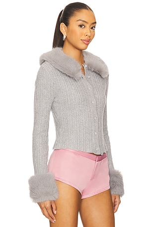 GUIZIO x REVOLVE Heart Faux Fur Knit Cardigan in Grey