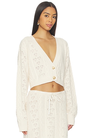 GUIZIO Noah Cable Crop Cardigan in White