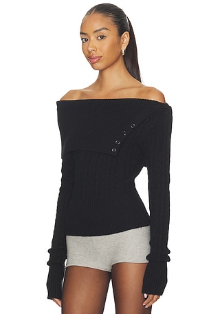 GUIZIO Draped Collar Knit Jumper in Black
