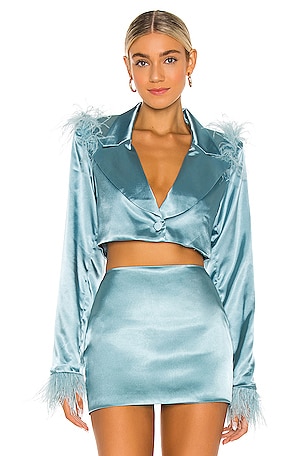 Feathered Double Breasted Cropped Blazer GUIZIO