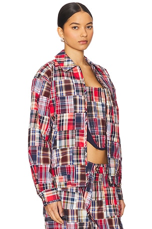GUIZIO Kian Patchwork Bomber in Blue,Red
