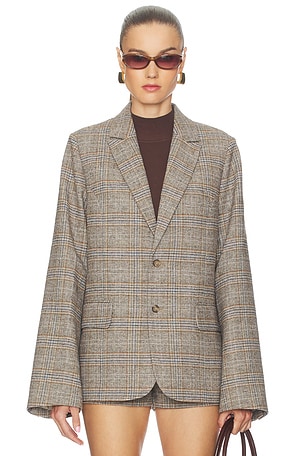 GUIZIO Oversized Tartan Blazer in Green. Size M. Also