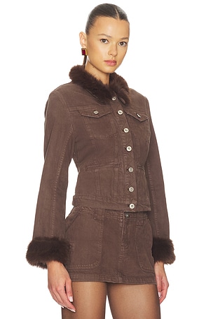 GUIZIO Ares Faux Fur Jacket in Chocolate. Size XS. Also