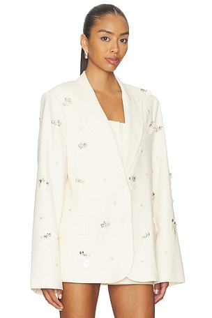 GUIZIO Embellished Oversized Blazer in Cream. Size XS. Also