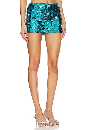 GUIZIO Low Rise Paillette Skirt in Teal