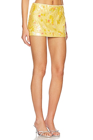 GUIZIO Low Rise Paillette Skirt in Yellow