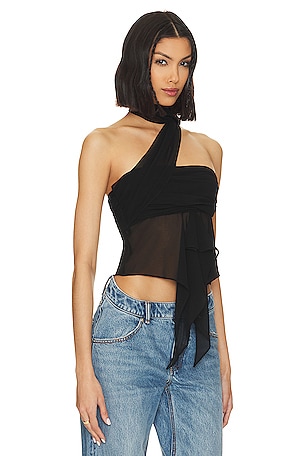 GUIZIO Chiffon Wrap Around Top in Black