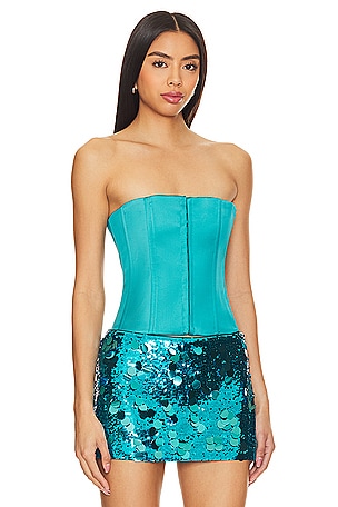 GUIZIO Satin Corset in Teal